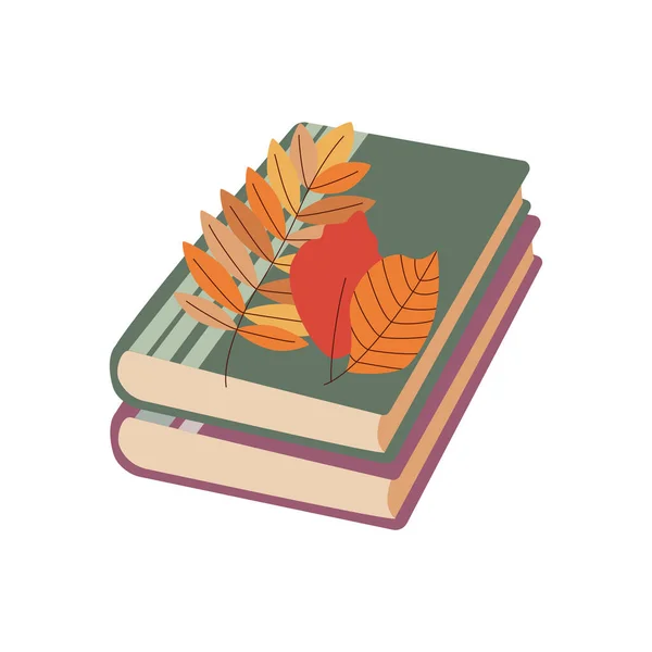 Kitaplar Merhaba Sonbahar Sonbahar Mevsimi Elementi Ikon Düz Vektör Çizimi — Stok Vektör