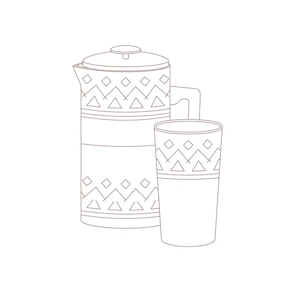 Çaydanlık Çaydanlık Kupa Şapka Kamp Yürüyüş Için Elementler Çizdim Vahşi — Stok Vektör