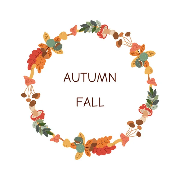 Pilz Blätter Hallo Herbst Herbstliches Element Symbol Flache Vektordarstellung Isoliert — Stockvektor