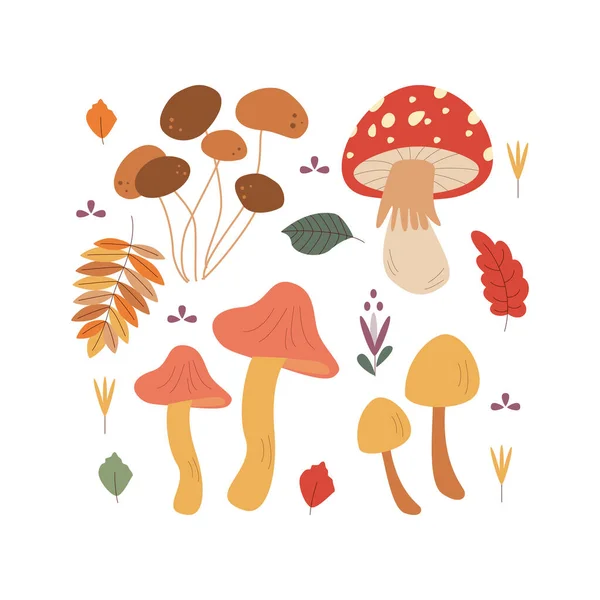 Cogumelo Folhas Olá Outono Elemento Época Outono Ícone Ilustração Vetorial —  Vetores de Stock