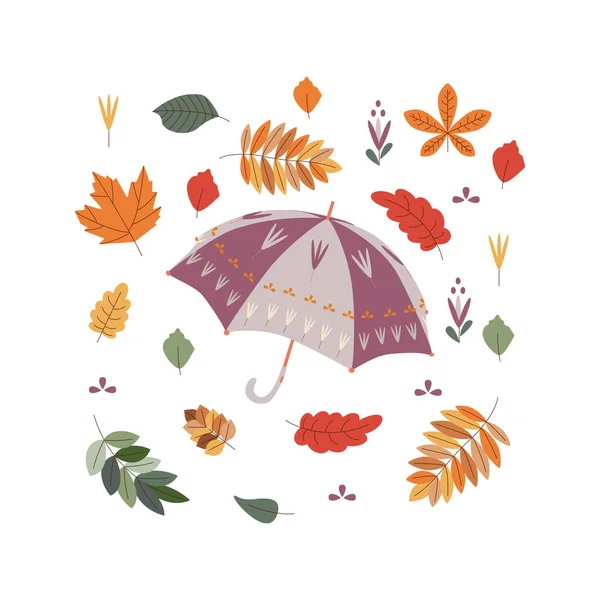 Umbrella Löv Hej Höst Höstsäsongens Element Ikonen Platt Vektor Illustration — Stock vektor