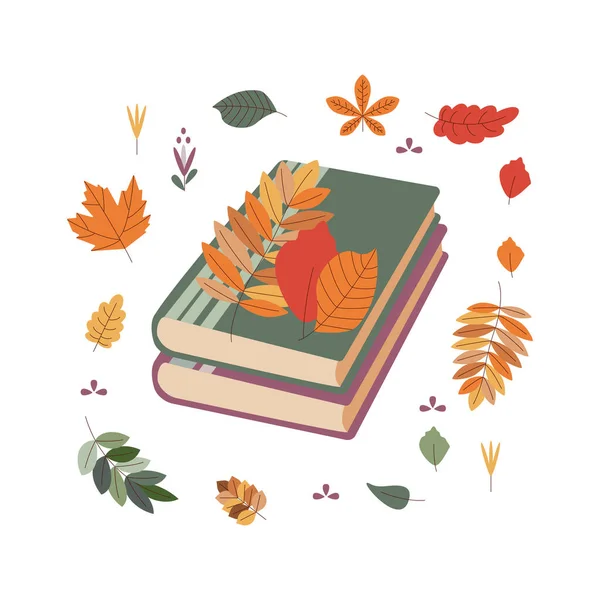 Buch Blätter Hallo Herbst Herbstliches Element Symbol Flache Vektordarstellung Isoliert — Stockvektor