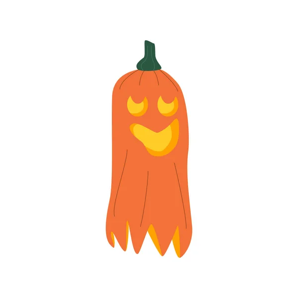 Halloween Pumpkins Autumn Holiday Pumpkin Carved Smile Ghost Pumpkin Flat — Stock Vector
