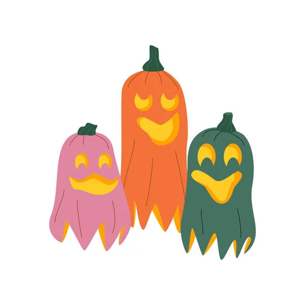 Halloween Pumpkins Autumn Holiday Pumpkin Carved Smile Ghost Pumpkin Flat — Stock Vector