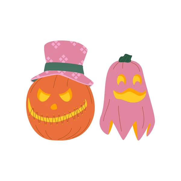 Sæt Halloween Græskar Efterårsferie Græskar Med Udskåret Smil Flad Vektorillustration – Stock-vektor