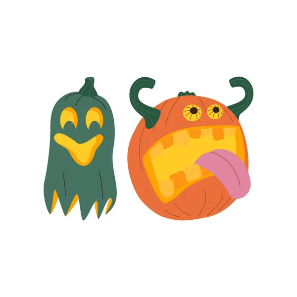 Halloweenpompoenen Herfstvakantie Een Pompoen Met Een Gesneden Glimlach Vlakke Vector — Stockvector