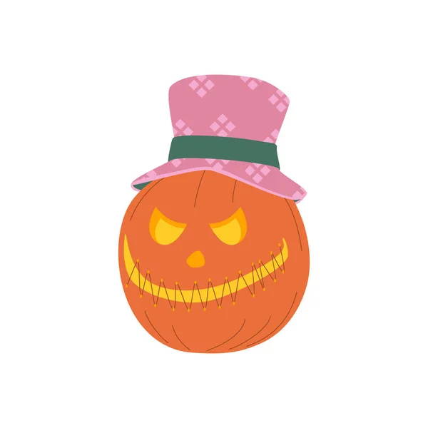 Dynie Halloween Jesienne Wakacje Dynia Wyrzeźbionym Uśmiechem Kapeluszem Płaska Ilustracja — Wektor stockowy