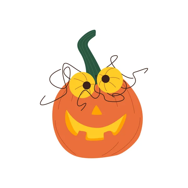 Halloween Pumpkins Autumn Holiday Crazy Pumpkin Carved Smile Flat Vector — Stock Vector