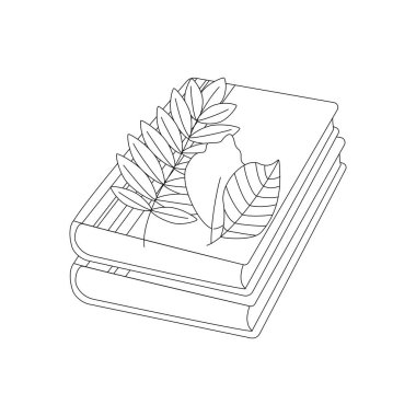 Kitaplar. Merhaba sonbahar. Sonbahar mevsimi elementi, ikon. Düz vektör çizimi beyaz arkaplanda izole edildi. Satır sanatı.