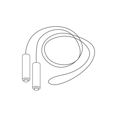 İp atlama. Çeşitli spor aletleri. Fitness envanteri, spor aksesuarları. Çizgi çalışması. Düz vektör çizimi beyaz arkaplanda izole edildi.