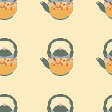 Çayla desen. Merhaba sonbahar. Sonbahar temalı elementler. Düz vektör illüstrasyonu.