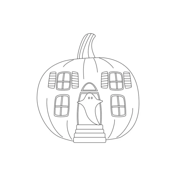 Citrouilles Halloween Vacances Automne Maison Citrouille Avec Fenêtres Découpées Portes — Image vectorielle