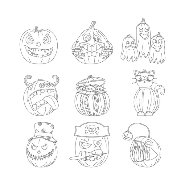 Set Calabazas Halloween Vacaciones Otoño Una Calabaza Con Una Sonrisa Ilustración de stock