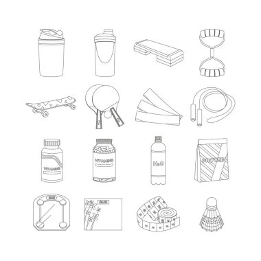 Titretici, adım platformu, genişletici, mat, kaykay, tenis, vitaminler, şişe su, protein, zemin ölçeği, santimetre. Spor malzemeleri. Fitness envanteri.