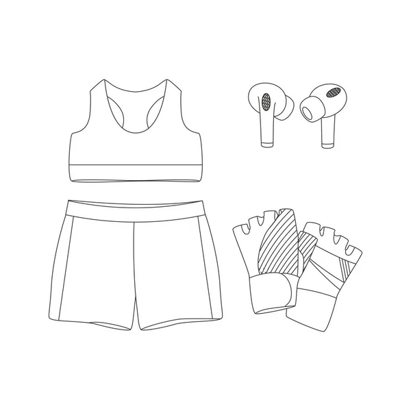 Sportovní Tričko Kraťasy Sportovní Oblečení Sluchátka Sportovní Vybavení Posilovací Soupis — Stockový vektor