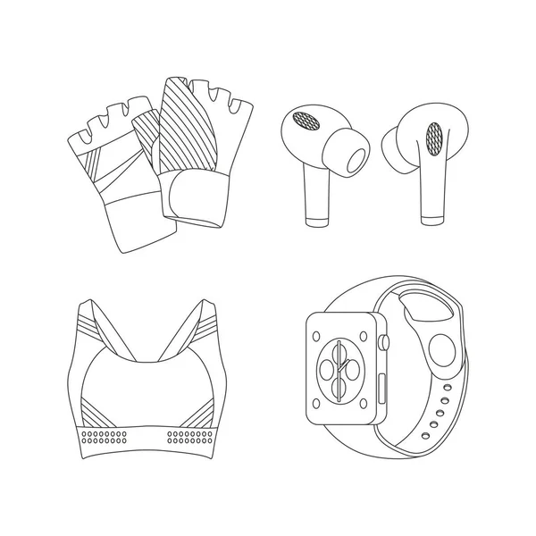 Sportovní Top Sportovní Oblečení Rukavice Sluchátka Fitness Hodinky Sportovní Vybavení — Stockový vektor