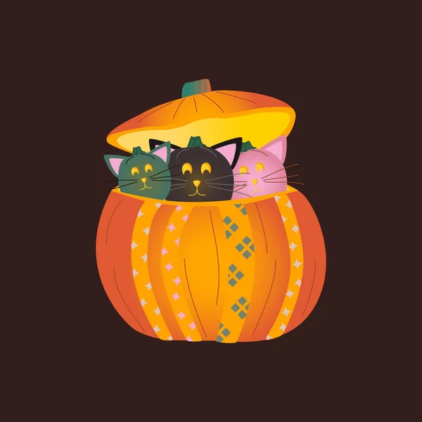 Halloween Dýně Podzimní Prázdniny Dýně Vyřezávaným Úsměvem Dýňová Kočko Plochá — Stockový vektor