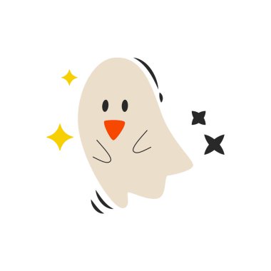 Cadılar Bayramı çizgi filmi öğeleri. Hayalet. El çizimi vektör illüstrasyonu.