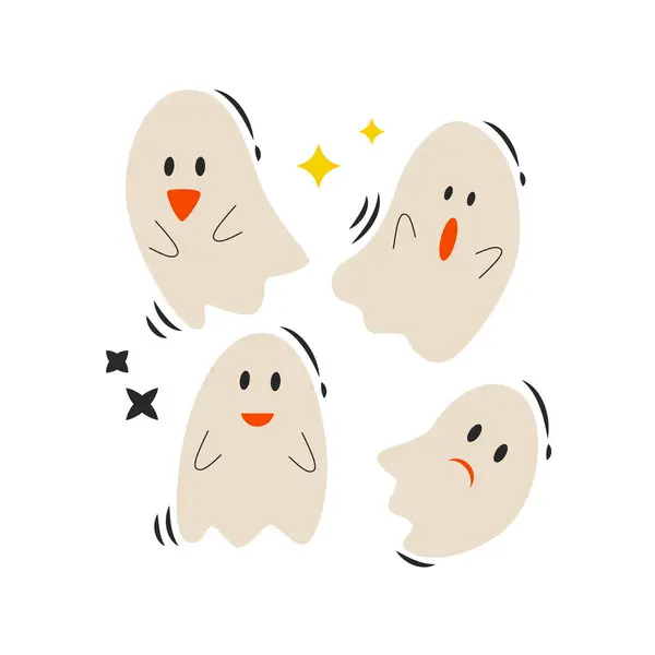 Elementos Dibujos Animados Halloween Fantasmas Ilustración Vectorial Dibujada Mano — Archivo Imágenes Vectoriales