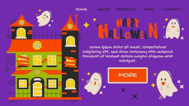 Mutlu Cadılar Bayramı posterleri. Ürkütücü ya da afiş şablonu, iniş sayfası. El çizimi vektör illüstrasyonu.