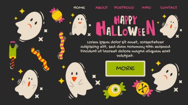 Mutlu Cadılar Bayramı posterleri. Ürkütücü ya da afiş şablonu, iniş sayfası. El çizimi vektör illüstrasyonu.