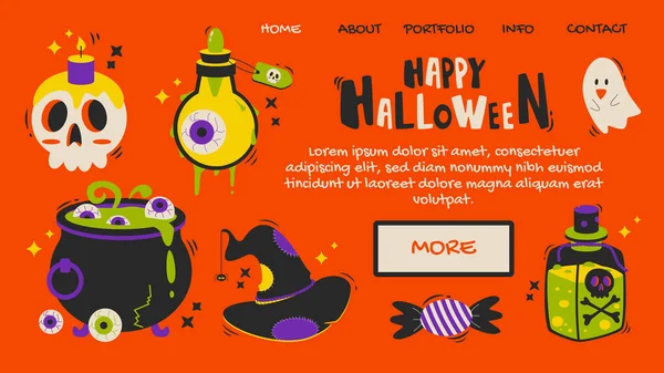 Gelukkige Halloween Poster Website Spookachtige Banner Sjabloon Landing Page Handgetekende — Stockvector