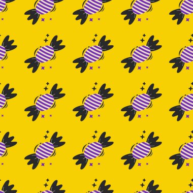 Cadılar Bayramı vektör deseni. Sonsuz doku duvar kağıdı, dolgu kalıbı ve arkaplan için kullanılabilir. Çizgi film vektör illüstrasyonu.