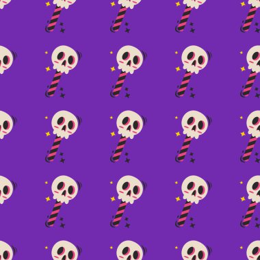 Cadılar Bayramı vektör deseni. Sonsuz doku duvar kağıdı, dolgu kalıbı ve arkaplan için kullanılabilir. Çizgi film vektör illüstrasyonu.