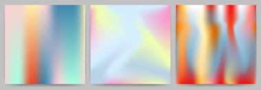 Holografik efektli soyut arkaplan seti, gradyan bulanıklığı. Vektör illüstrasyonu.