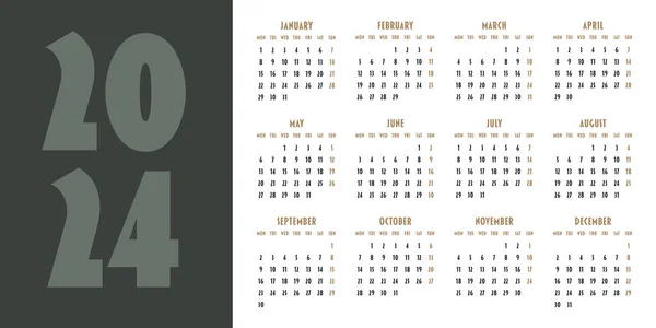 カレンダー 2024年 週は月曜日から始まります プランナー 文房具 主催者のための設計 ベクトルテンプレート — ストックベクタ