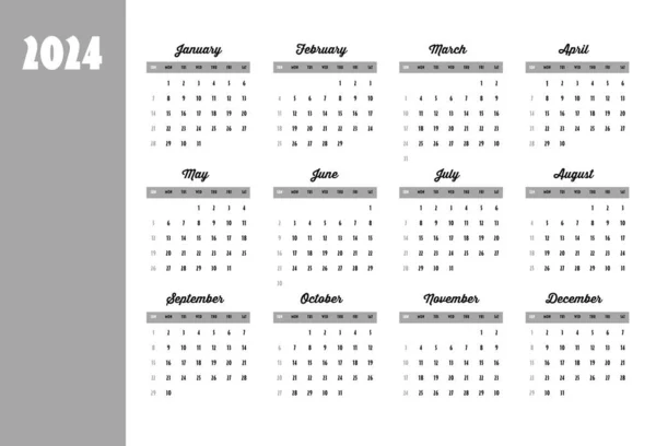 カレンダー 2024年 日曜日から週が始まります プランナー 文房具 主催者のための設計 ベクトルテンプレート — ストックベクタ