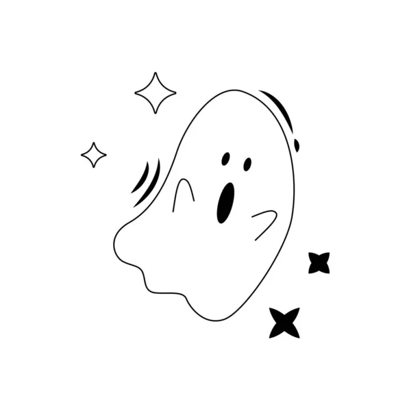 Elementos Desenhos Animados Halloween Fantasma Ilustração Vetorial Desenhada Mão Linha — Vetor de Stock