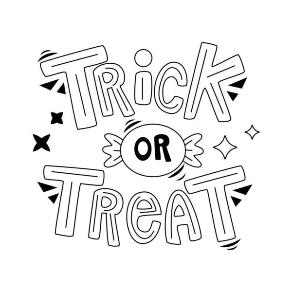 Halloween Cartoon Elements Lettering Trick Treat Hand Drawn Vector Illustration — Stock Vector