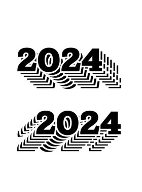 2024 Mutlu Yıllar. Takvim, poster, broşür ve afiş için siyah beyaz harf logosu. Vektör düz tasarımı.