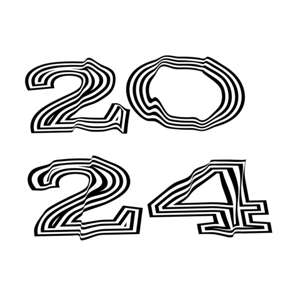 Szczęśliwego Nowego Roku 2024 Szablon Czarno Białą Literą Logo Kalendarza — Wektor stockowy