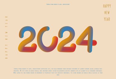 2024 mutlu yıllar. Takvim, poster, afiş ve afiş için renkli harf logosuna sahip bir şablon. Vektör düz tasarımı.