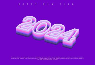 2024 mutlu yıllar. Takvim, poster, afiş ve afiş için renkli harf logosuna sahip bir şablon. Vektör düz tasarımı.