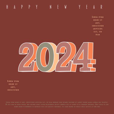 2024 mutlu yıllar. Takvim, poster, afiş ve afiş için renkli harf logosuna sahip bir şablon. Vektör düz tasarımı.