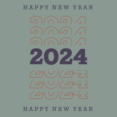 2024 mutlu yıllar. Takvim, poster, afiş ve afiş için renkli harf logosuna sahip bir şablon. Vektör düz tasarımı.