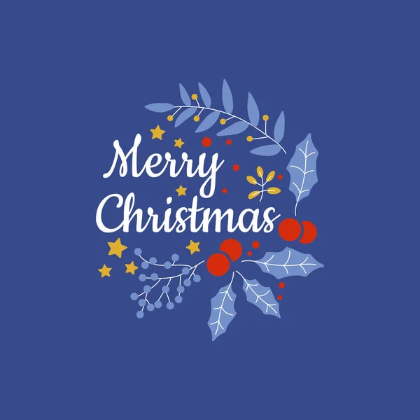 Xmasの装飾とタイポグラフィデザインのテキストメリークリスマス付きのポストカード フラットベクトルイラスト — ストックベクタ