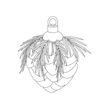 Noel oyuncağı, ağaç süsü, çam kozalağı. Kış tatili. Düz vektör çizimi beyaz arkaplanda izole edildi.