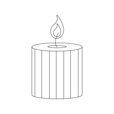 Ateşli Noel mumu. Kış tatili. Düz vektör çizimi beyaz arkaplanda izole edildi.