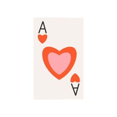 Kalp kartları, as. Aşkın sembolü, romantizmin. Sevgililer Günü için tasarım. Düz vektör çizimi beyaz arkaplanda izole edildi.