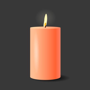 Karanlık bir arka planda yanan bir mum. Vektör illüstrasyonu