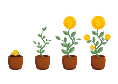 Konserve para ağacını sulayan bir el. Finansal büyüme kavramı. Vektörel illüstrasyon.