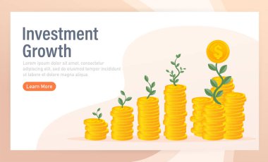 ROI, yatırım performans ölçümünün getirisi yatırım maliyetinden ve kar verimliliğinden. İş büyüyen oklar başarıya gidiyor. Vektör illüstrasyonu.