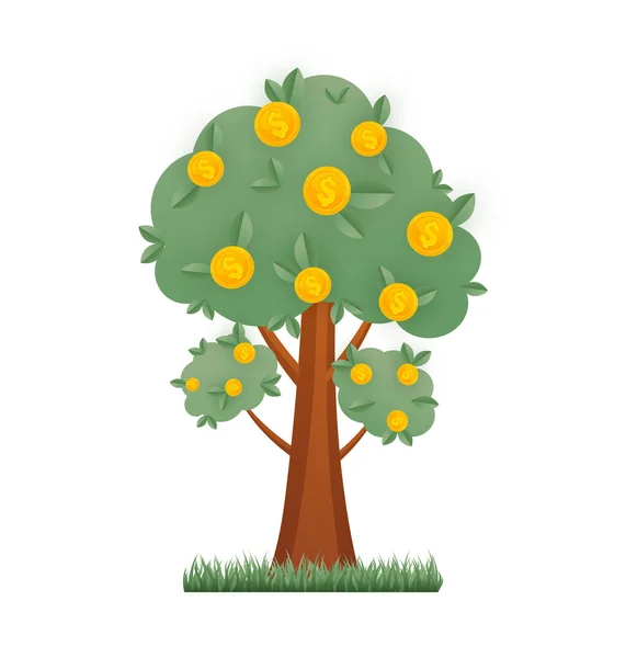Crescer Árvore Com Moedas Investimento Negócios Lucro Ilustração Vetorial Plana — Vetor de Stock