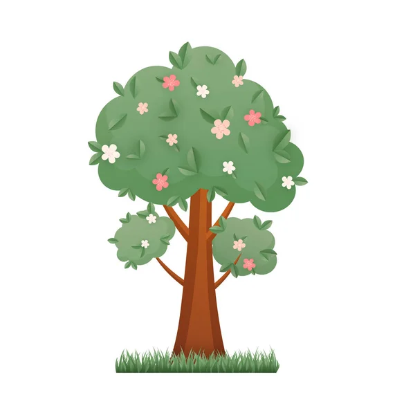 Вектор Плоского Квітучого Квіткового Дерева Векторні Ілюстрації — стоковий вектор