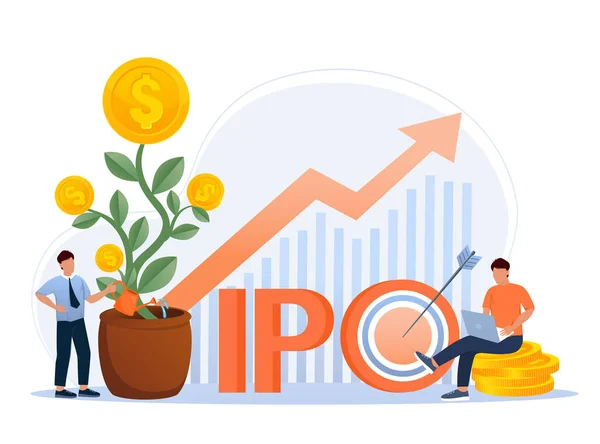 stock vector IPO, initial public offering, investment opportunity or make profit from new stock concept. Return on investment, financial solutions, passive income