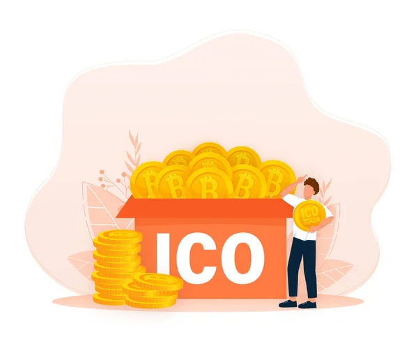 Initial Coin Offering Ico Token Produktionsprozess Vektor Illustration Kryptowährungshandel Bitcoin — Stockvektor